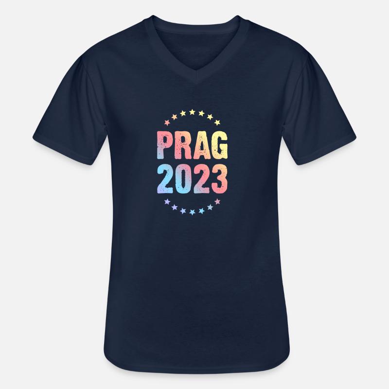 Prag 2023 - Männer-T-Shirt mit V-Ausschnitt - Navy