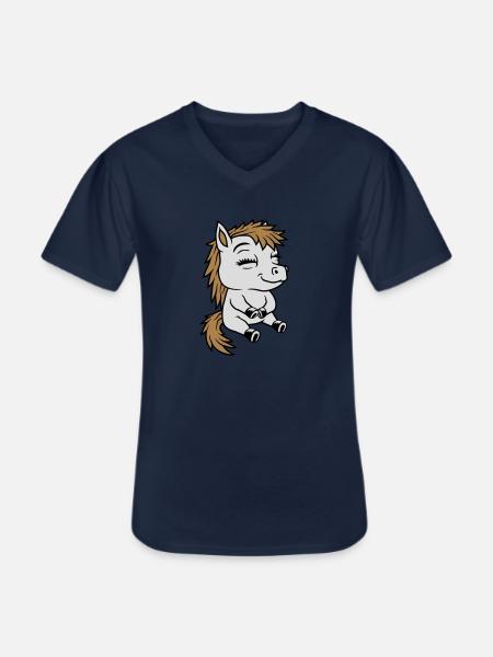 Small seated comic pony - Men's V-Neck T-Shirt - navy