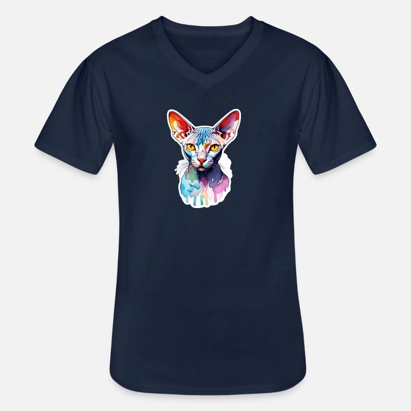 Sphynx Katze Wasserfarben - Männer-T-Shirt mit V-Ausschnitt - Navy