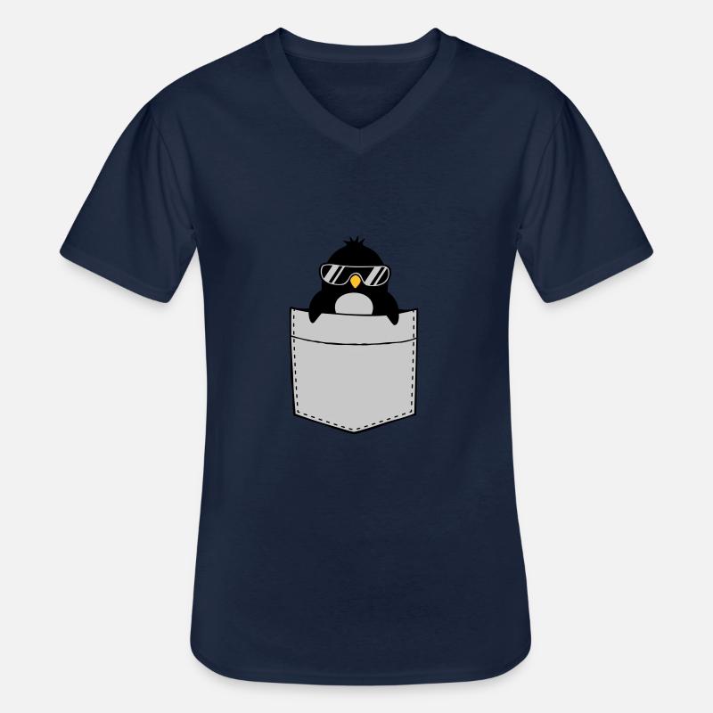Pinguin Hemd Brusttasche - Männer-T-Shirt mit V-Ausschnitt - Navy