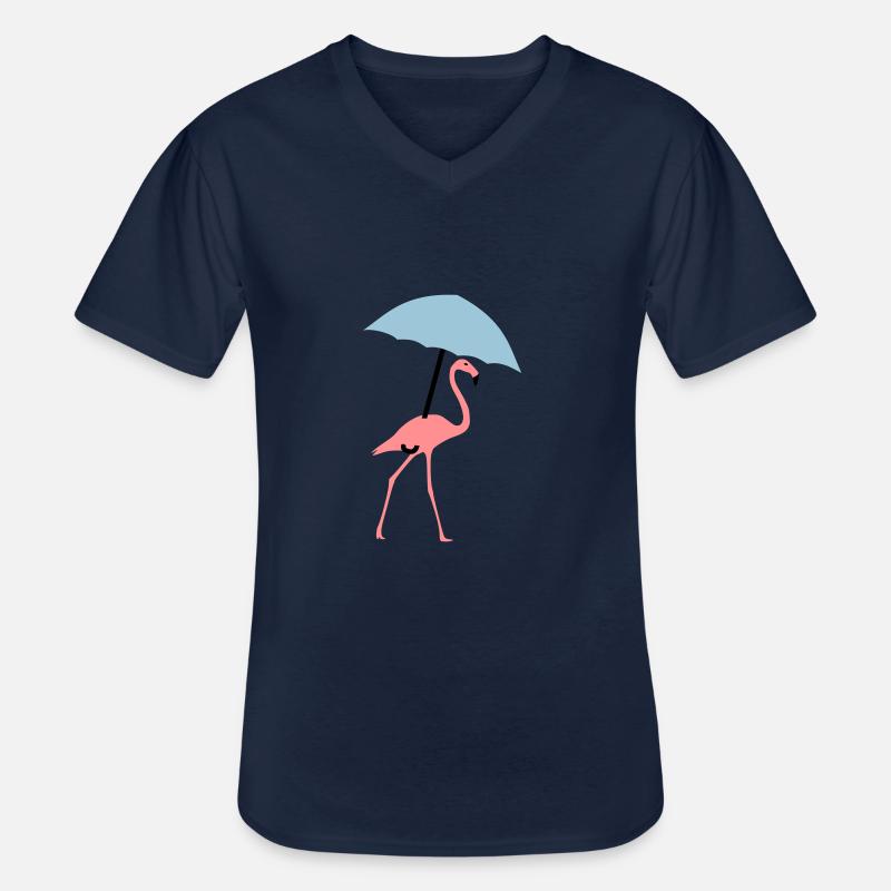 Flamingo mit Regenschirm oder Sonnenschirm - Männer-T-Shirt mit V-Ausschnitt - Navy