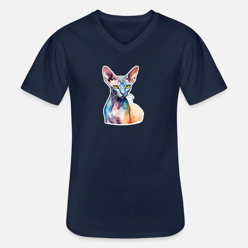 Sphynx Katze Wasserfarben - Männer-T-Shirt mit V-Ausschnitt - Navy