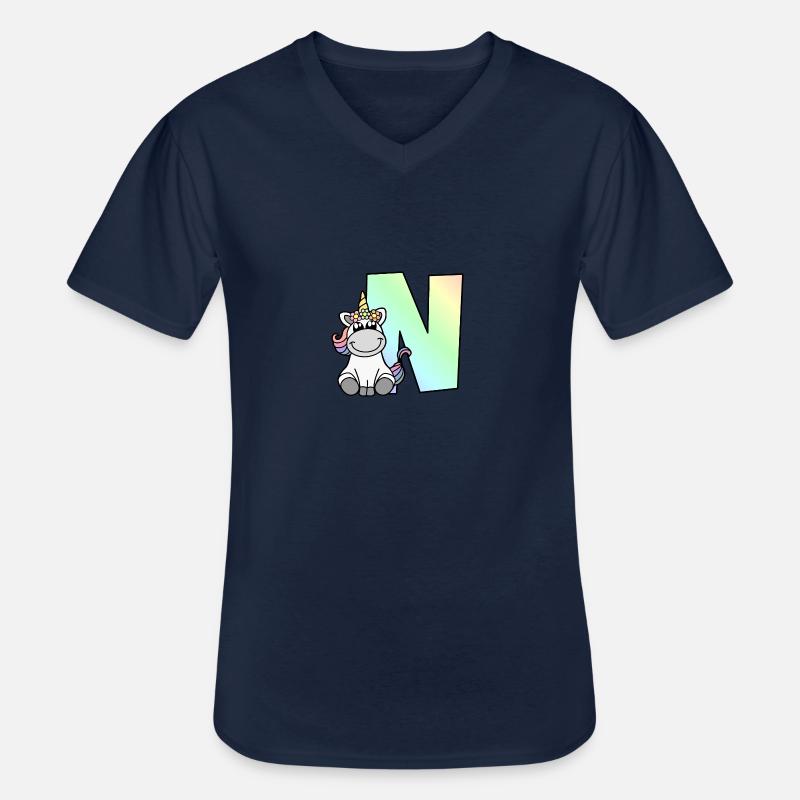 Einhorn Buchstabe N - Männer-T-Shirt mit V-Ausschnitt - Navy
