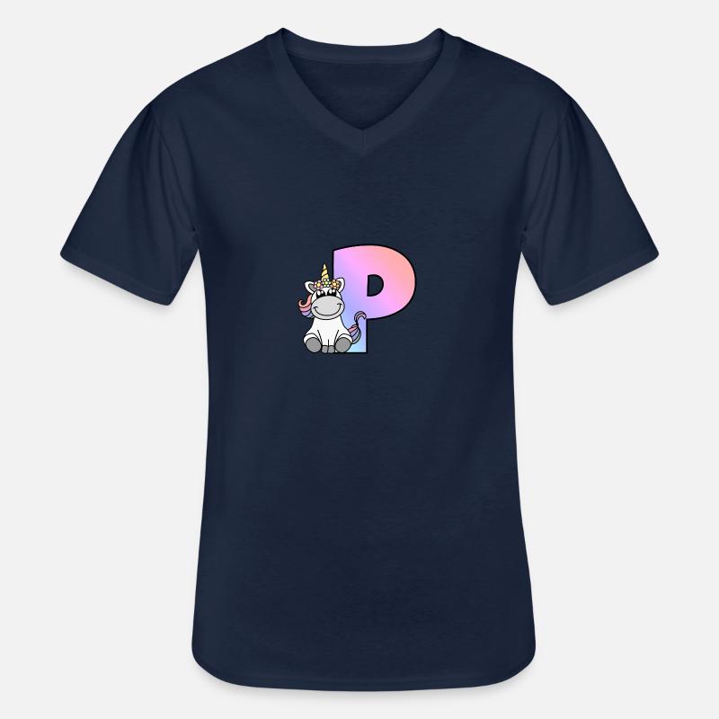 Einhorn Buchstabe P - Männer-T-Shirt mit V-Ausschnitt - Navy
