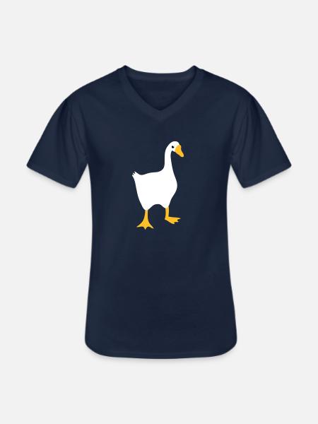 MEGET vred hvid gås - Klassisk herre T-shirt med V-udskæring - marineblå