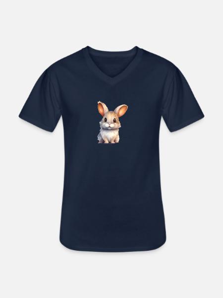 Kanin akvarel tegning - Klassisk herre T-shirt med V-udskæring - marineblå