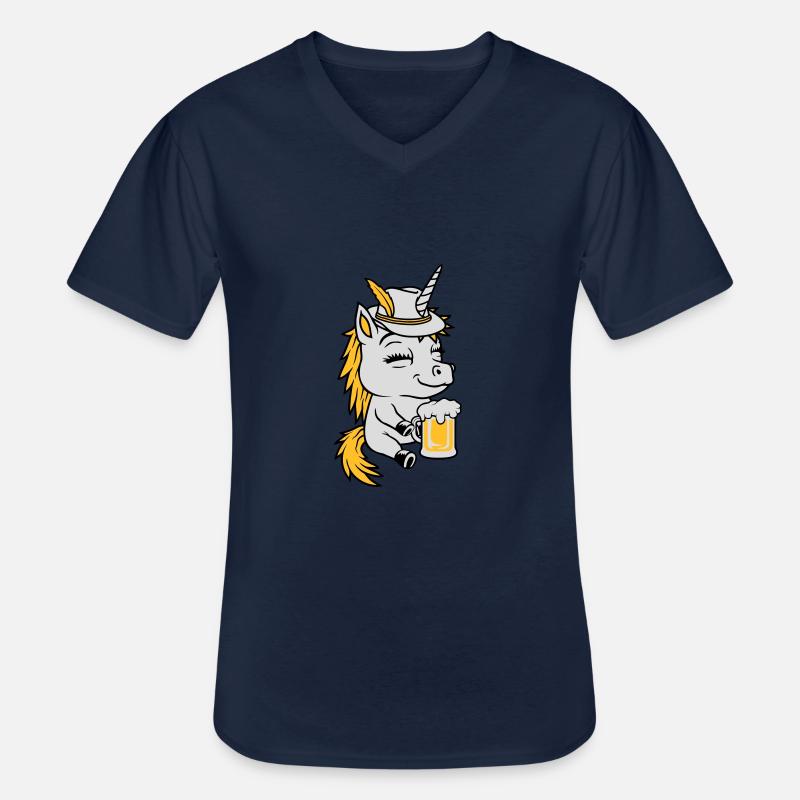 Bier trinkendes sitzendes Einhorn - Männer-T-Shirt mit V-Ausschnitt - Navy