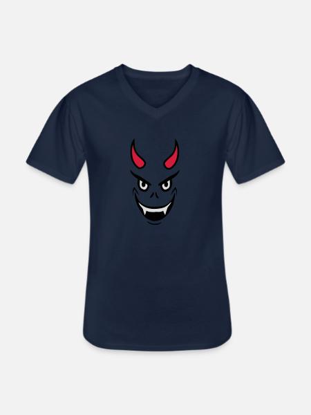 Evil Devil Face Design - Men's V-Neck T-Shirt - navy