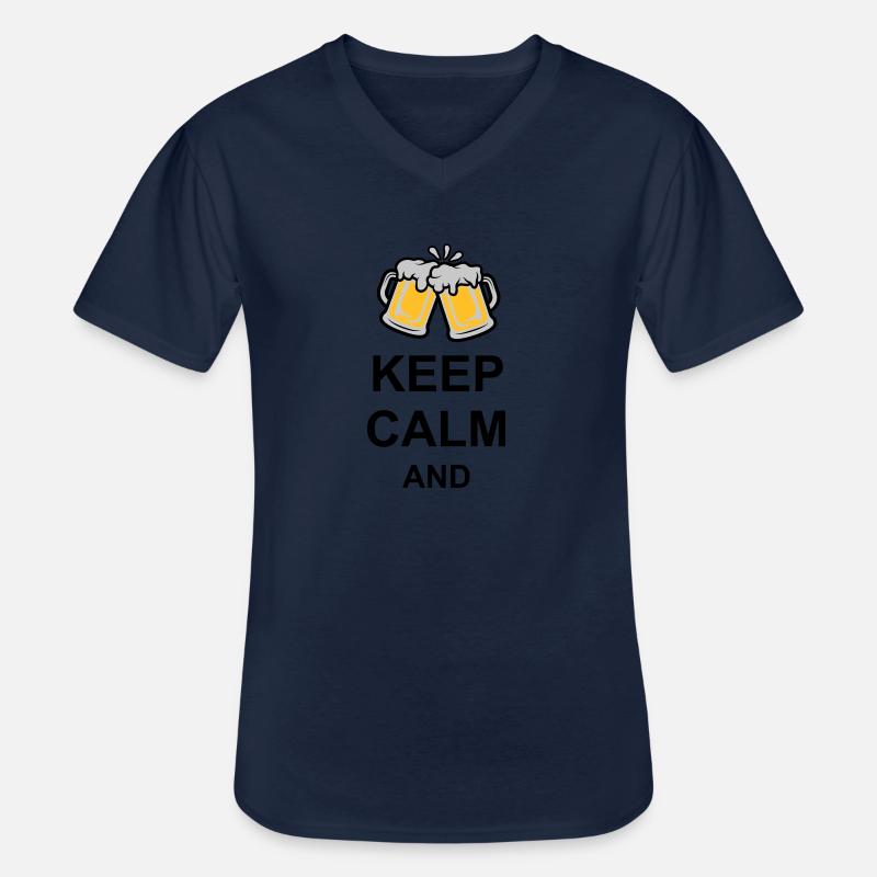 Keep Calm Bier Text - Männer-T-Shirt mit V-Ausschnitt - Navy