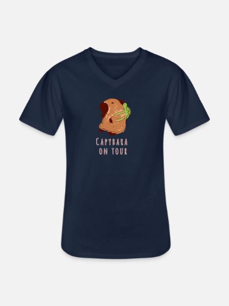 Capybara,backpack,turtle,on tour - Men's V-Neck T-Shirt - navy