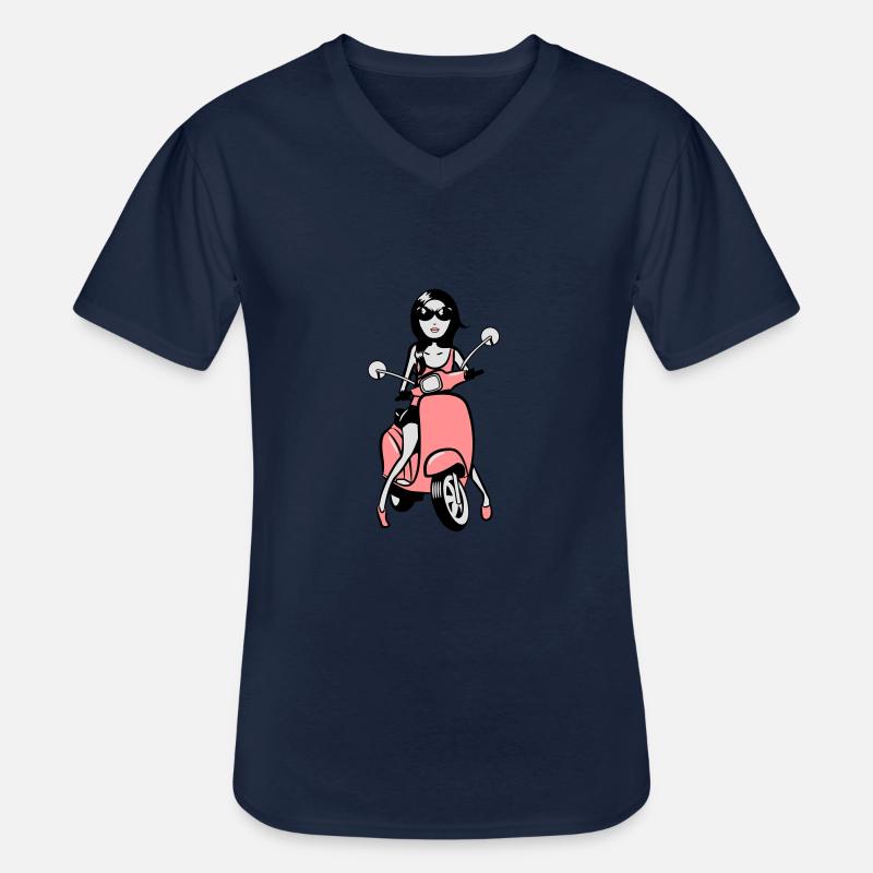 motorroller mädchen style look - Männer-T-Shirt mit V-Ausschnitt - Navy