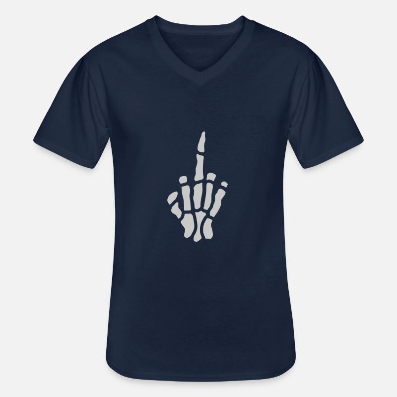 Comic Frech Mittelfinger Knochen - Männer-T-Shirt mit V-Ausschnitt - Navy