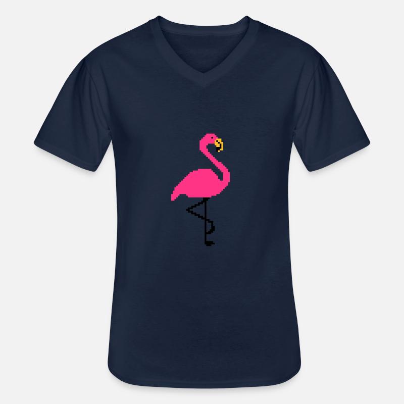Flamingo PIxel Art - Männer-T-Shirt mit V-Ausschnitt - Navy