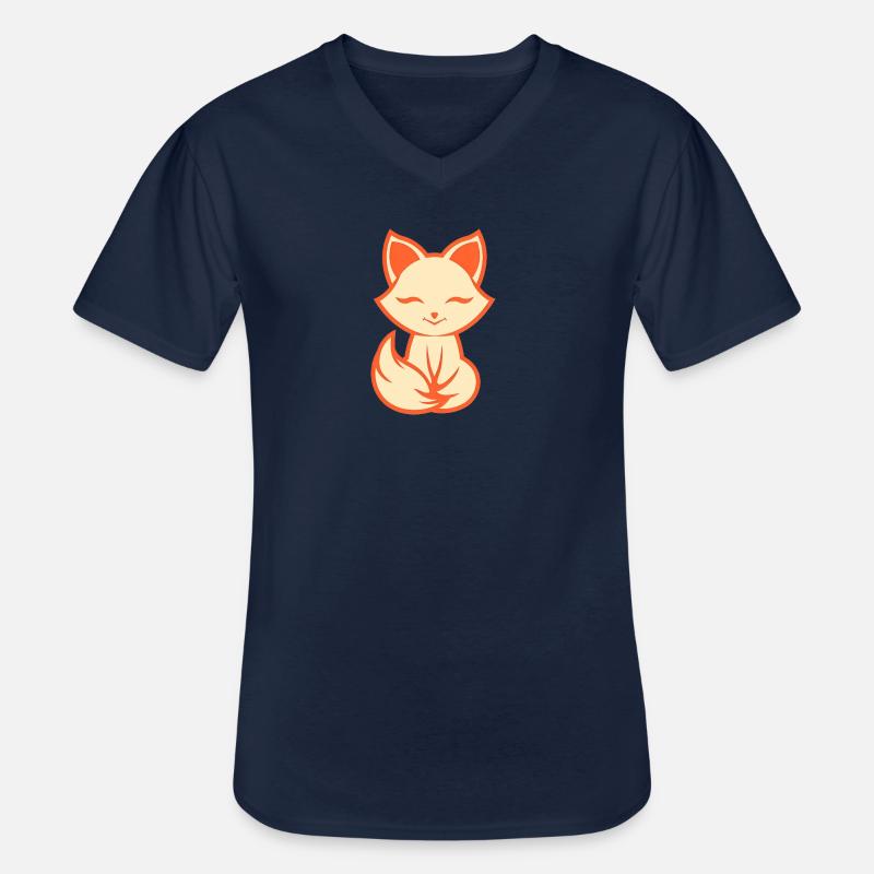 Fuchs Logo, einfaches Fuchs Design - Männer-T-Shirt mit V-Ausschnitt - Navy