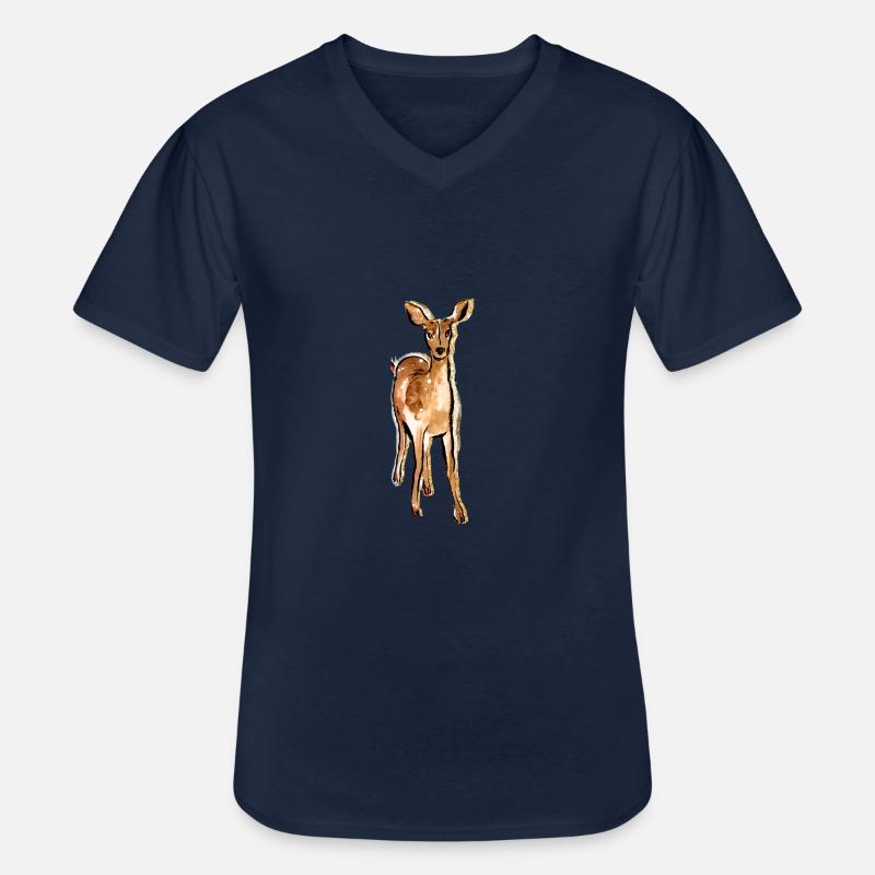 Nette Hand gezeichnete Rotwild - Männer-T-Shirt mit V-Ausschnitt - Navy