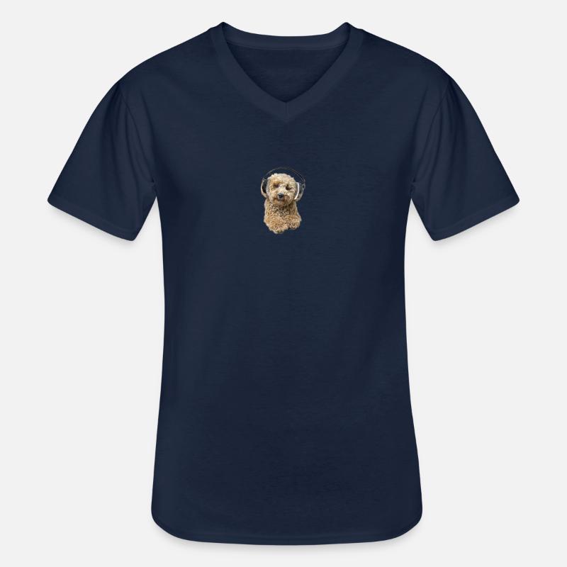 Pudel Pepe mit Kopfhörer - Männer-T-Shirt mit V-Ausschnitt - Navy