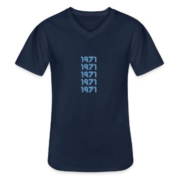 1971 - Men's V-Neck T-Shirt - navy - Front - AI Model Male 178 dark (178cm)