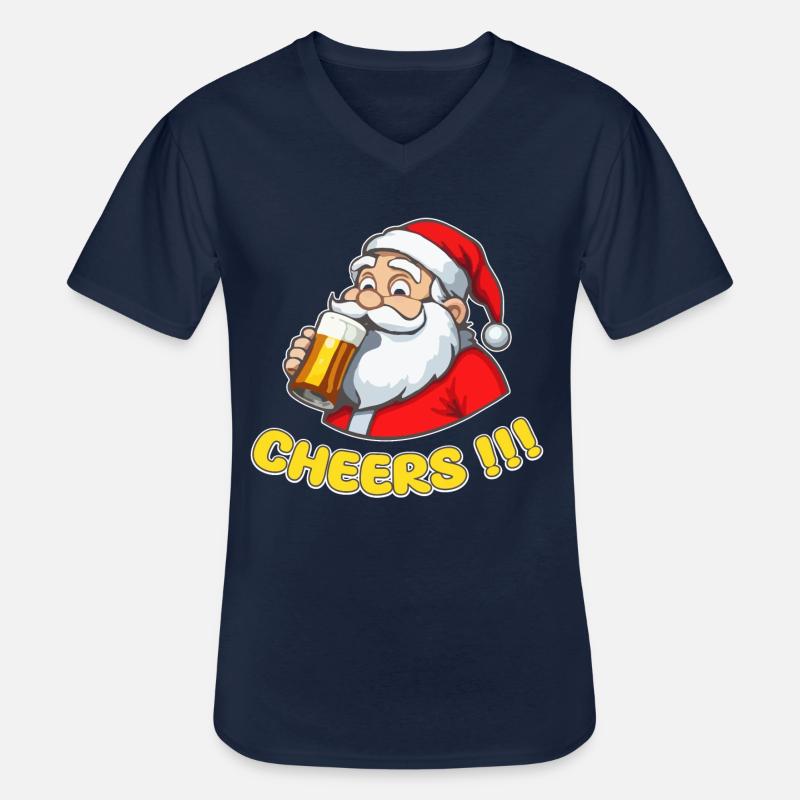 Weihnachtsmann mit Bier Cheers!!! - Männer-T-Shirt mit V-Ausschnitt - Navy