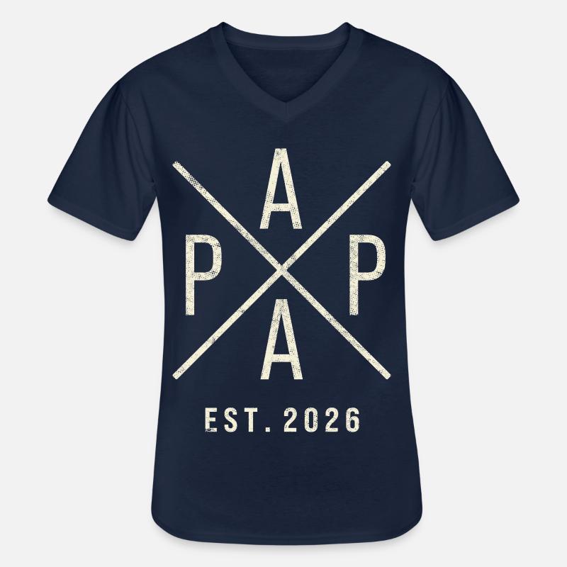 Papa Established 2026 Vintage Look - Maglietta da uomo classica con scollo a V - navy