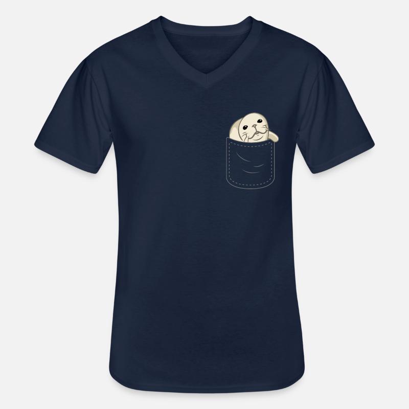 Niedliche Robbe Brusttasche - Männer-T-Shirt mit V-Ausschnitt - Navy