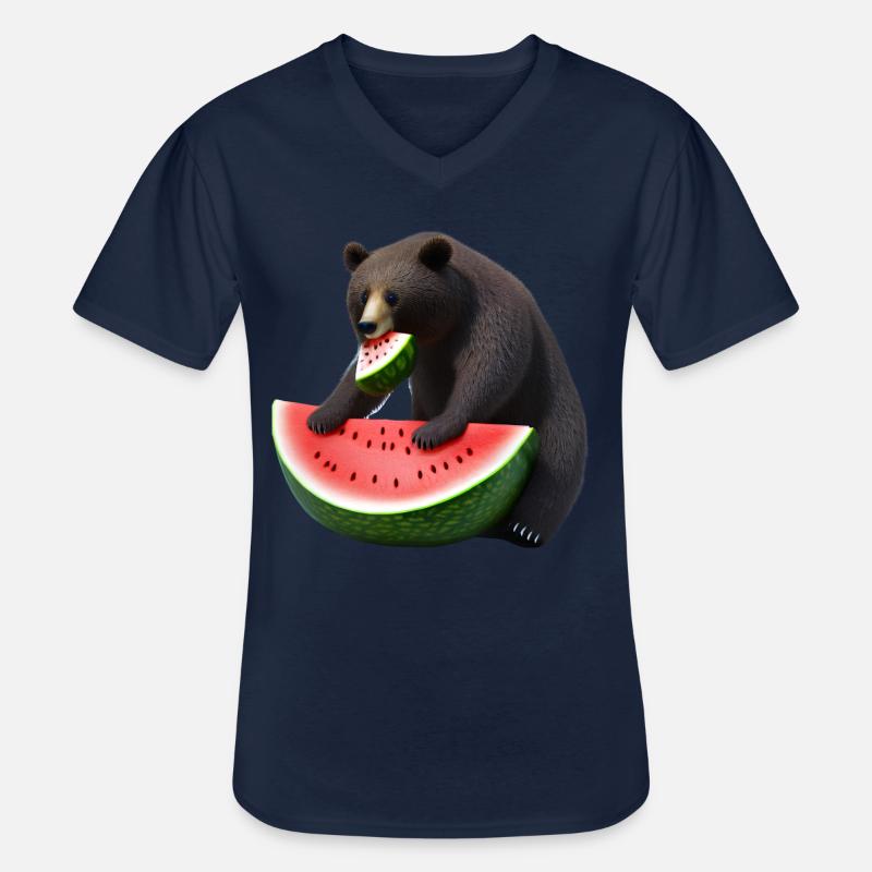 Bär mit Wassermelone - Männer-T-Shirt mit V-Ausschnitt - Navy
