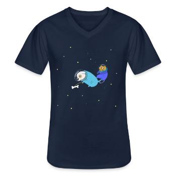 Hund und Katze als Astronaut im Weltall - Männer-T-Shirt mit V-Ausschnitt - Navy - Vorne - AI Model Male 178 dark (178cm)