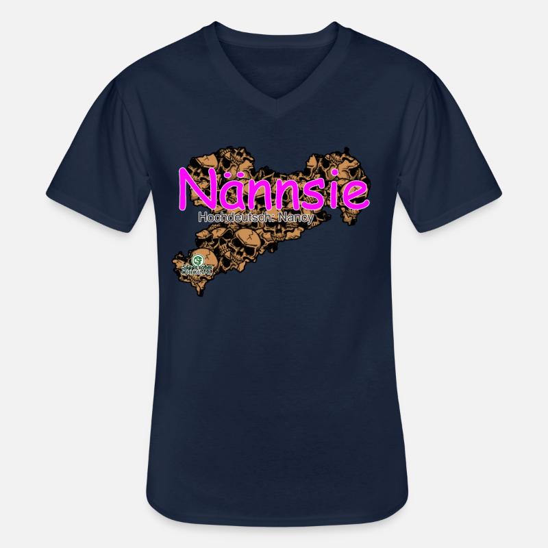 Nännsie - Nancy - Säggsch - Männer-T-Shirt mit V-Ausschnitt - Navy