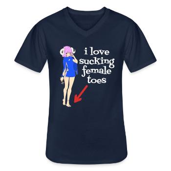 i love sucking female toes - T-shirt col V Homme - marine - Devant - AI Model Male 178 dark (178cm)