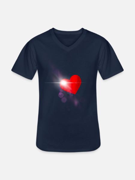 Red heart - Men's V-Neck T-Shirt - navy