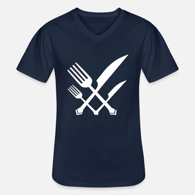 GABEL UND MESSER - Männer-T-Shirt mit V-Ausschnitt - Navy