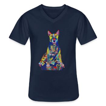 Bull terrier vintage - Klassiek mannen T-shirt met V-hals - navy - Voor - AI Model Male 178 dark (178cm)