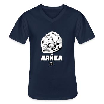 Laika Hund 1957 Space Sputnik Mission Russen - Klassiek mannen T-shirt met V-hals - navy - Voor - AI Model Male 178 dark (178cm)