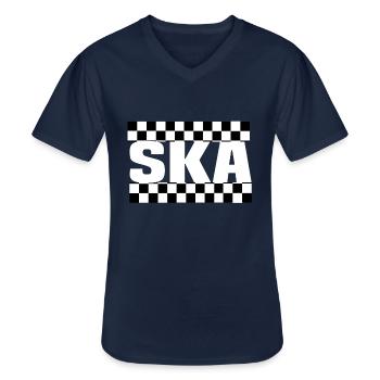 Ska Karo schwarz weiß - Männer-T-Shirt mit V-Ausschnitt - Navy - Vorne - AI Model Male 178 dark (178cm)