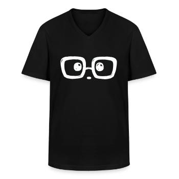 Regard étonné avec lunettes... - T-shirt col V Homme - noir - Devant - AI Model Male 178 dark (178cm)
