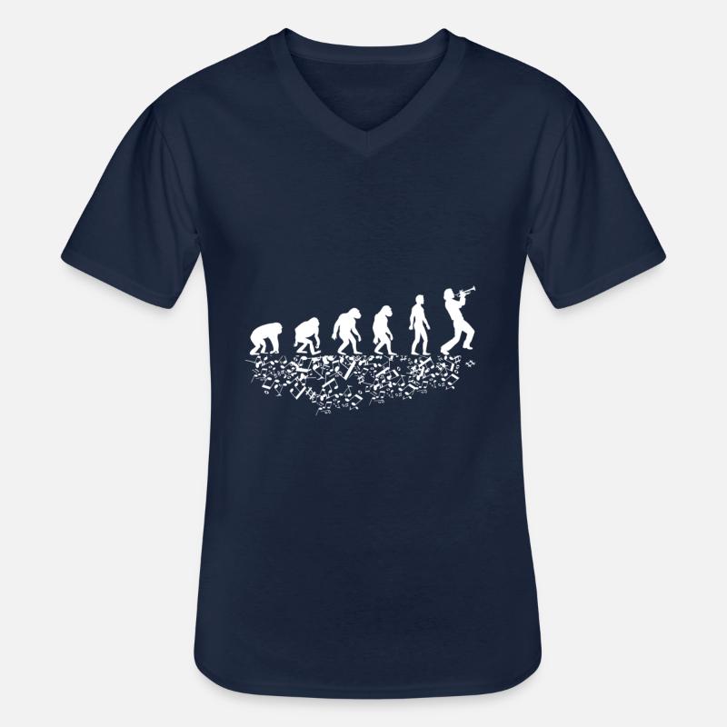 Evolution mit Trompeter - Männer-T-Shirt mit V-Ausschnitt - Navy