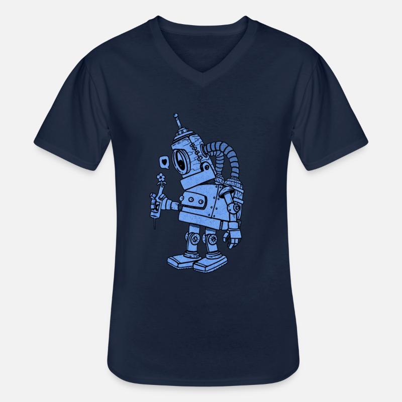 Roboter in Liebe blau - Männer-T-Shirt mit V-Ausschnitt - Navy