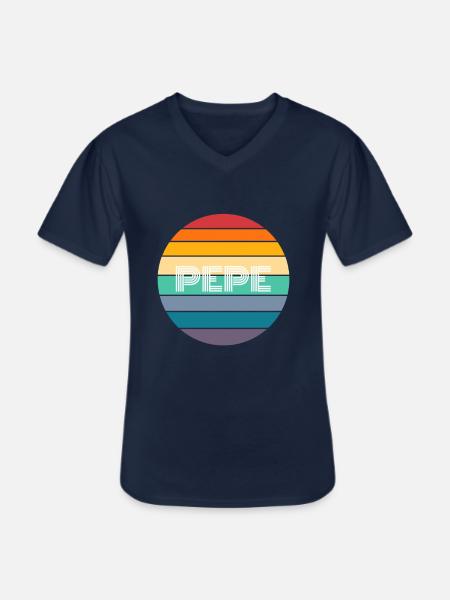 Rainbow PEPE Shirt, Retro PEPE, PEPE Sunset, PEPE - Men's V-Neck T-Shirt - navy