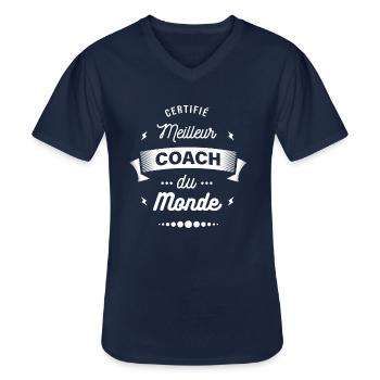 CERTIFIÉ MEILLEUR COACH DU MONDE - T-shirt col V Homme - marine - Devant - AI Model Male 178 dark (178cm)