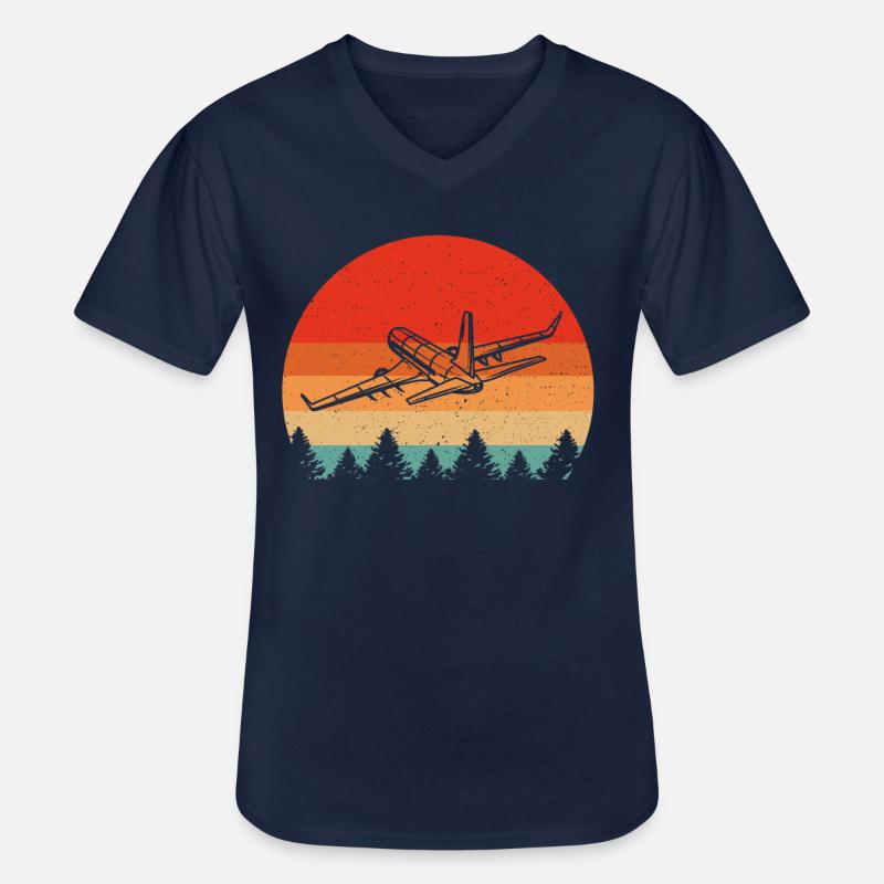 Retro fly til fly fly pilot - Klassisk herre T-shirt med V-udskæring - marineblå