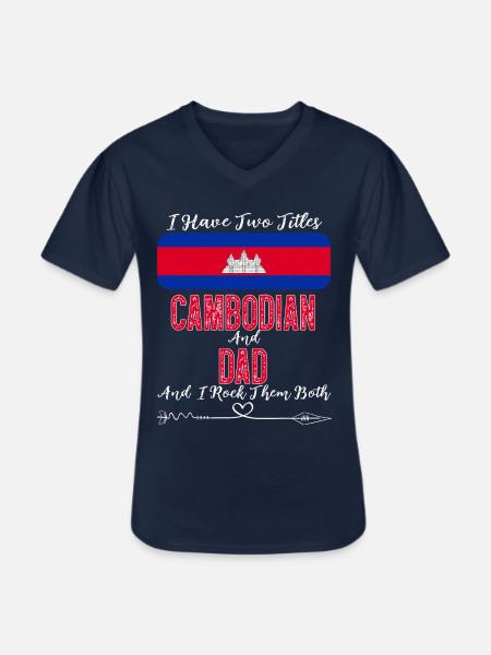J’ai deux titres Cambodgien et Papa Cambodge - T-shirt col V Homme - marine