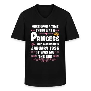 Once upon a time there was a princess. January 1995 Birth - Men's V-Neck T-Shirt - black - Front - AI Model Male 178 dark (178cm)
