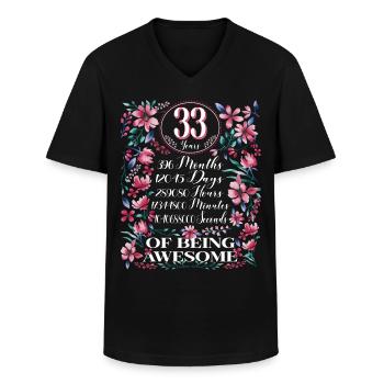 33 Years, Months Florales Frauen 33. Geburtstags - Männer-T-Shirt mit V-Ausschnitt - Schwarz - Vorne - AI Model Male 178 dark (178cm)