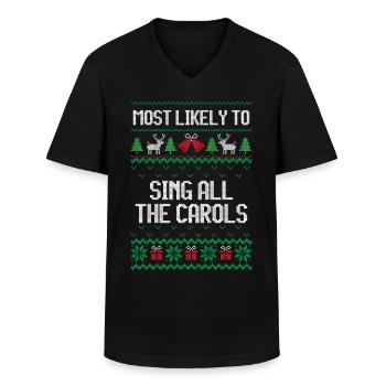 Hoogstwaarschijnlijk om alle kerstliederen lelijke kerstmis te zingen - Klassiek mannen T-shirt met V-hals - zwart - Voor - AI Model Male 178 dark (178cm)