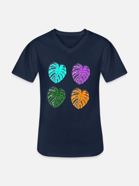 monstera colorful retro colors - Men's V-Neck T-Shirt - navy