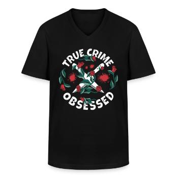 True Crime Obsessed - Men's V-Neck T-Shirt - black - Front - AI Model Male 178 dark (178cm)