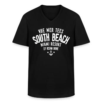 Sea view tees South Beach - Men's V-Neck T-Shirt - black - Front - AI Model Male 178 dark (178cm)