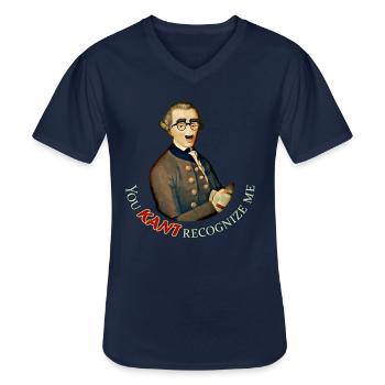 Drôle de philosophe : Je ne peux pas reconnaître Emmanuel Kant - T-shirt col V Homme - marine - Devant - AI Model Male 178 dark (178cm)