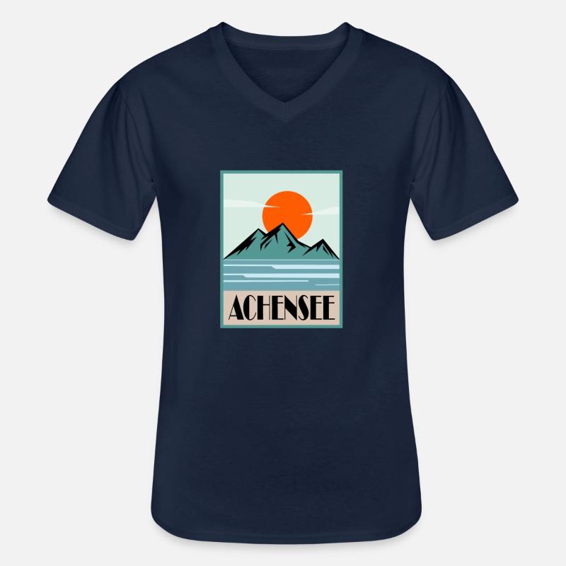 Achensee - Männer-T-Shirt mit V-Ausschnitt - Navy