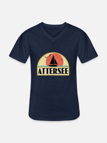 Attersee - Männer-T-Shirt mit V-Ausschnitt - Navy