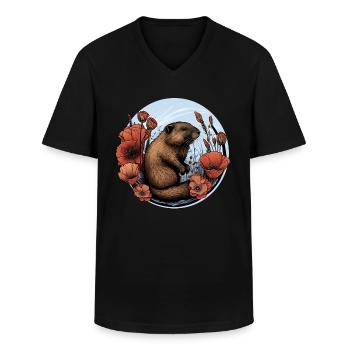 Beaver beaver protection - Men's V-Neck T-Shirt - black - Front - AI Model Male 178 dark (178cm)